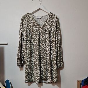 ASOS Daisy Print Mini Dress - Olive and White